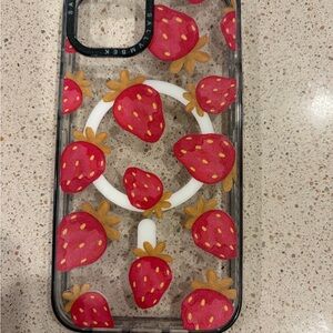 Strawberry Pattern iPhone 14 MagSafe Case - Red and White